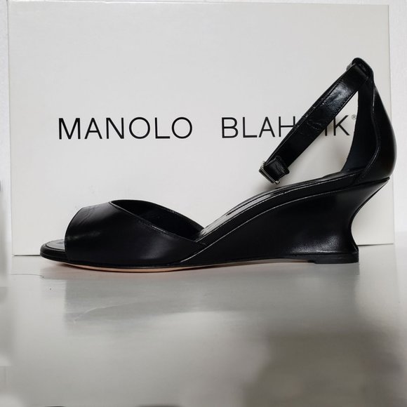Manolo Blahnik Black Demi-wedge Sandal Size M36.5 - Picture 5 of 16